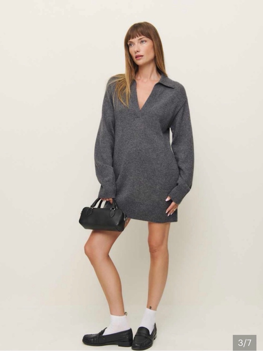 Reformation Maeve Grey Cashmere Polo Sweater Dress Sz L nwt